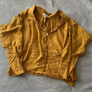 BP Mustard Yellow Button-Up Crop Shirt